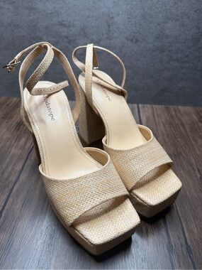 MODATOPE Beige Woven Platform Sandals with Ankle Strap 7